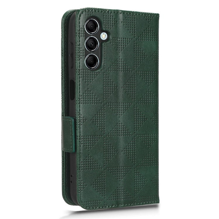 For Samsung Galaxy M14 5G PU Leather Phone Wallet Case Imprinted Triangle Stand Phone Cover - Green