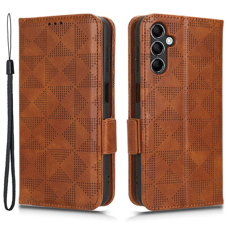 For Samsung Galaxy M14 5G PU Leather Phone Wallet Case Imprinted Triangle Stand Phone Cover - Brown