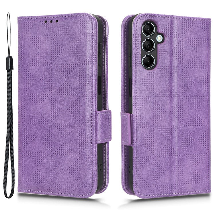 For Samsung Galaxy M14 5G PU Leather Phone Wallet Case Imprinted Triangle Stand Phone Cover - Purple