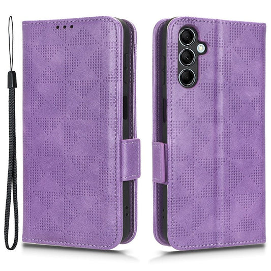 For Samsung Galaxy M14 5G PU Leather Phone Wallet Case Imprinted Triangle Stand Phone Cover - Purple