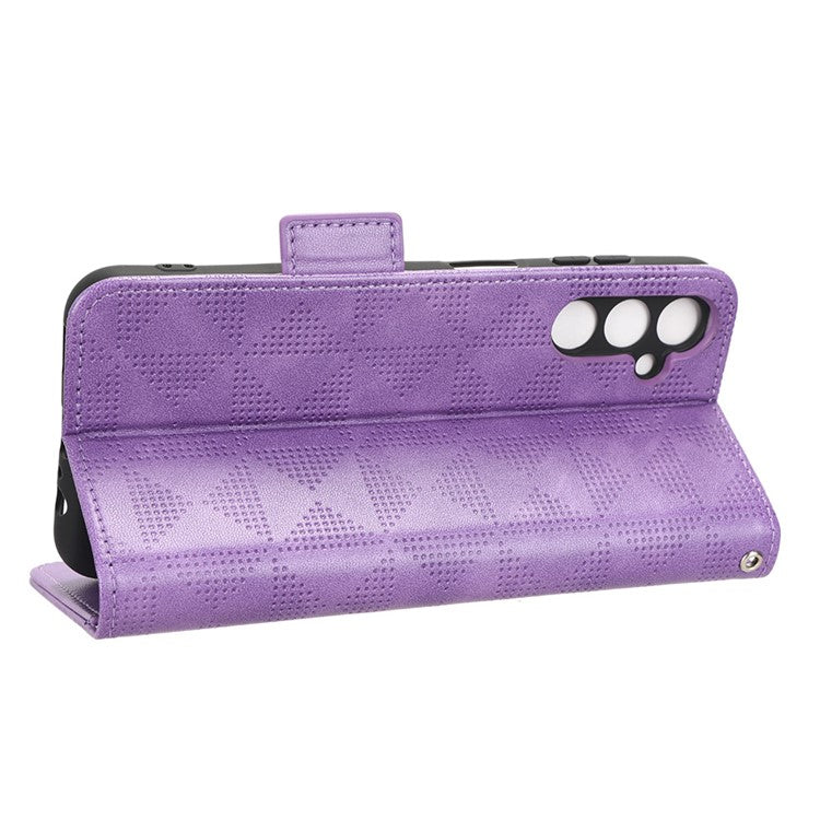 For Samsung Galaxy M14 5G PU Leather Phone Wallet Case Imprinted Triangle Stand Phone Cover - Purple
