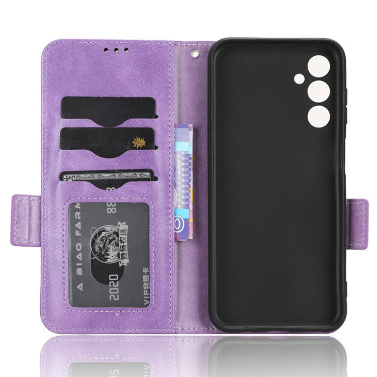 For Samsung Galaxy M14 5G PU Leather Phone Wallet Case Imprinted Triangle Stand Phone Cover - Purple