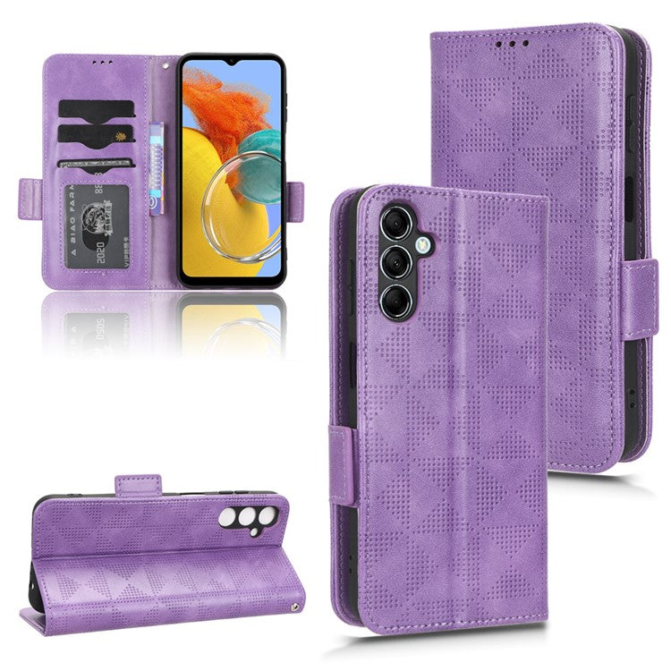 For Samsung Galaxy M14 5G PU Leather Phone Wallet Case Imprinted Triangle Stand Phone Cover - Purple