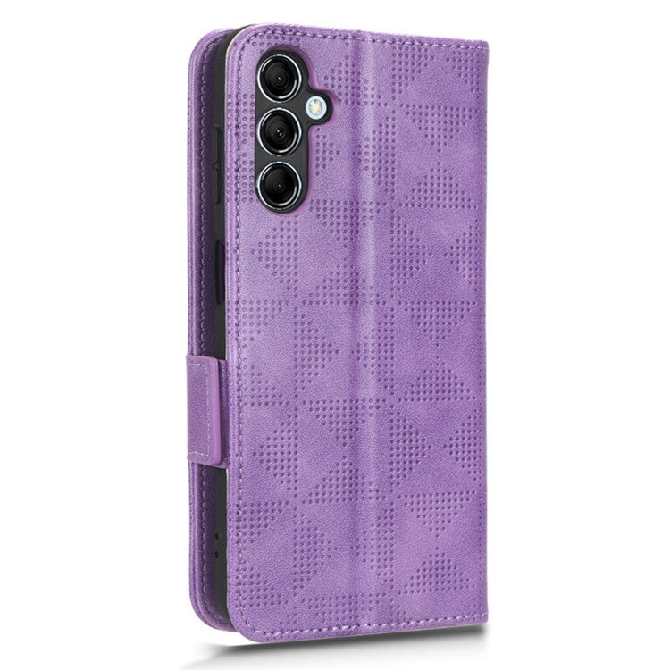 For Samsung Galaxy M14 5G PU Leather Phone Wallet Case Imprinted Triangle Stand Phone Cover - Purple