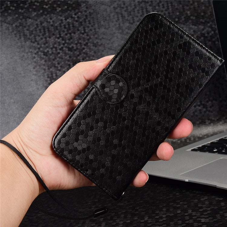 For Samsung Galaxy M14 5G Dot Pattern Imprinted Leather Wallet Case Stand Phone Cover - Black