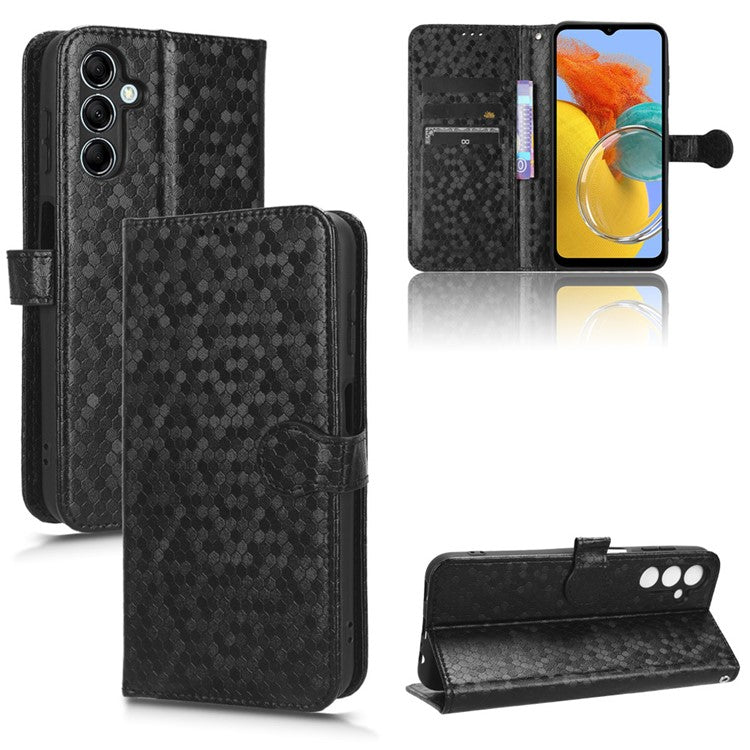 For Samsung Galaxy M14 5G Dot Pattern Imprinted Leather Wallet Case Stand Phone Cover - Black