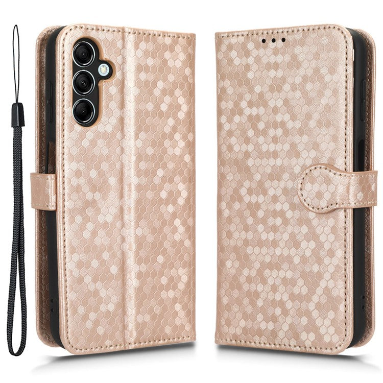 For Samsung Galaxy M14 5G Dot Pattern Imprinted Leather Wallet Case Stand Phone Cover - Rose Gold