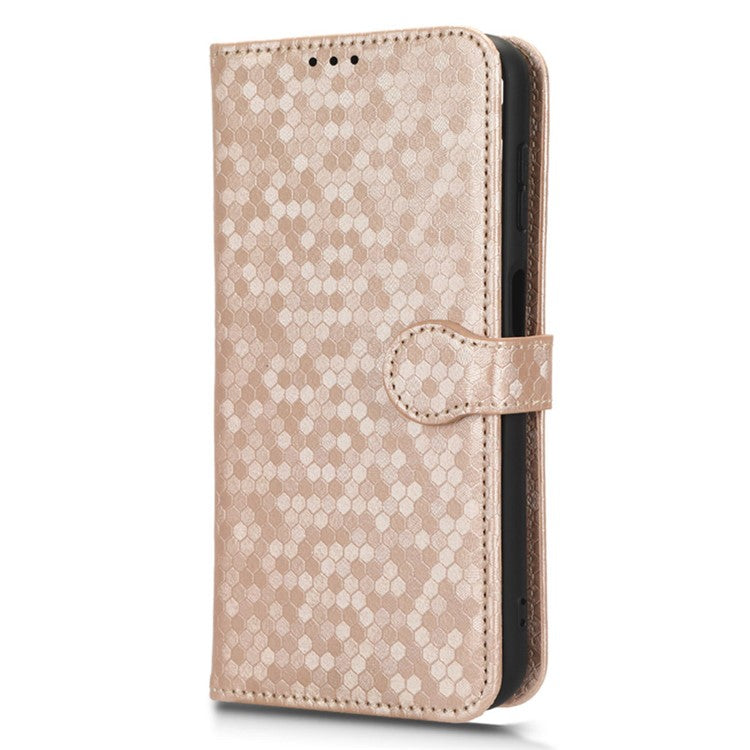 For Samsung Galaxy M14 5G Dot Pattern Imprinted Leather Wallet Case Stand Phone Cover - Rose Gold