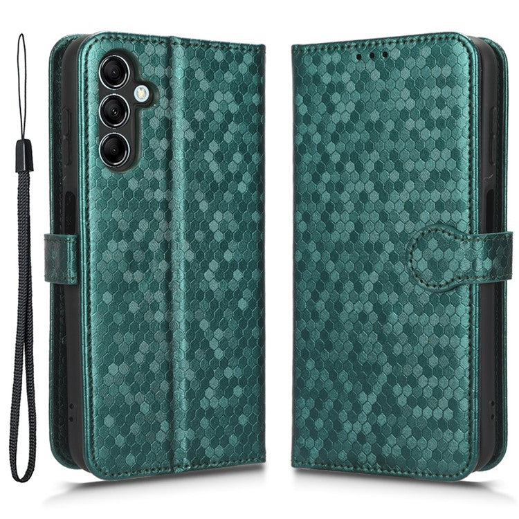 For Samsung Galaxy M14 5G Dot Pattern Imprinted Leather Wallet Case Stand Phone Cover - Green