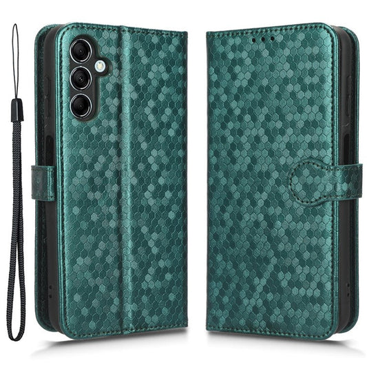 For Samsung Galaxy M14 5G Dot Pattern Imprinted Leather Wallet Case Stand Phone Cover - Green