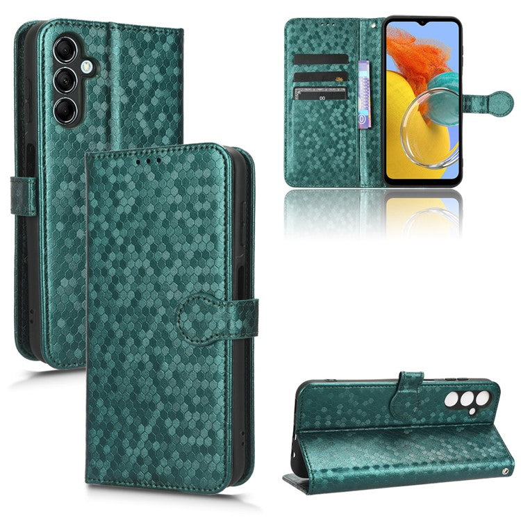 For Samsung Galaxy M14 5G Dot Pattern Imprinted Leather Wallet Case Stand Phone Cover - Green