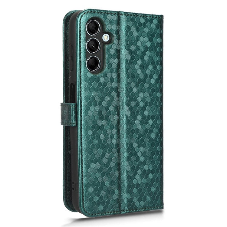 For Samsung Galaxy M14 5G Dot Pattern Imprinted Leather Wallet Case Stand Phone Cover - Green