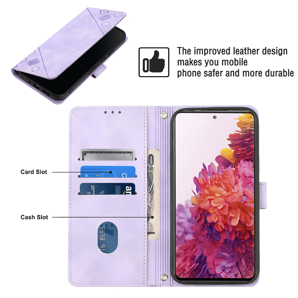 PT005 YB Imprinting Series-7 Leather Phone Case for Samsung Galaxy S20 FE 4G / FE 5G / S20 Lite / S20 FE 2022 , Imprinted Lines Wallet Stand Cover - Light Purple