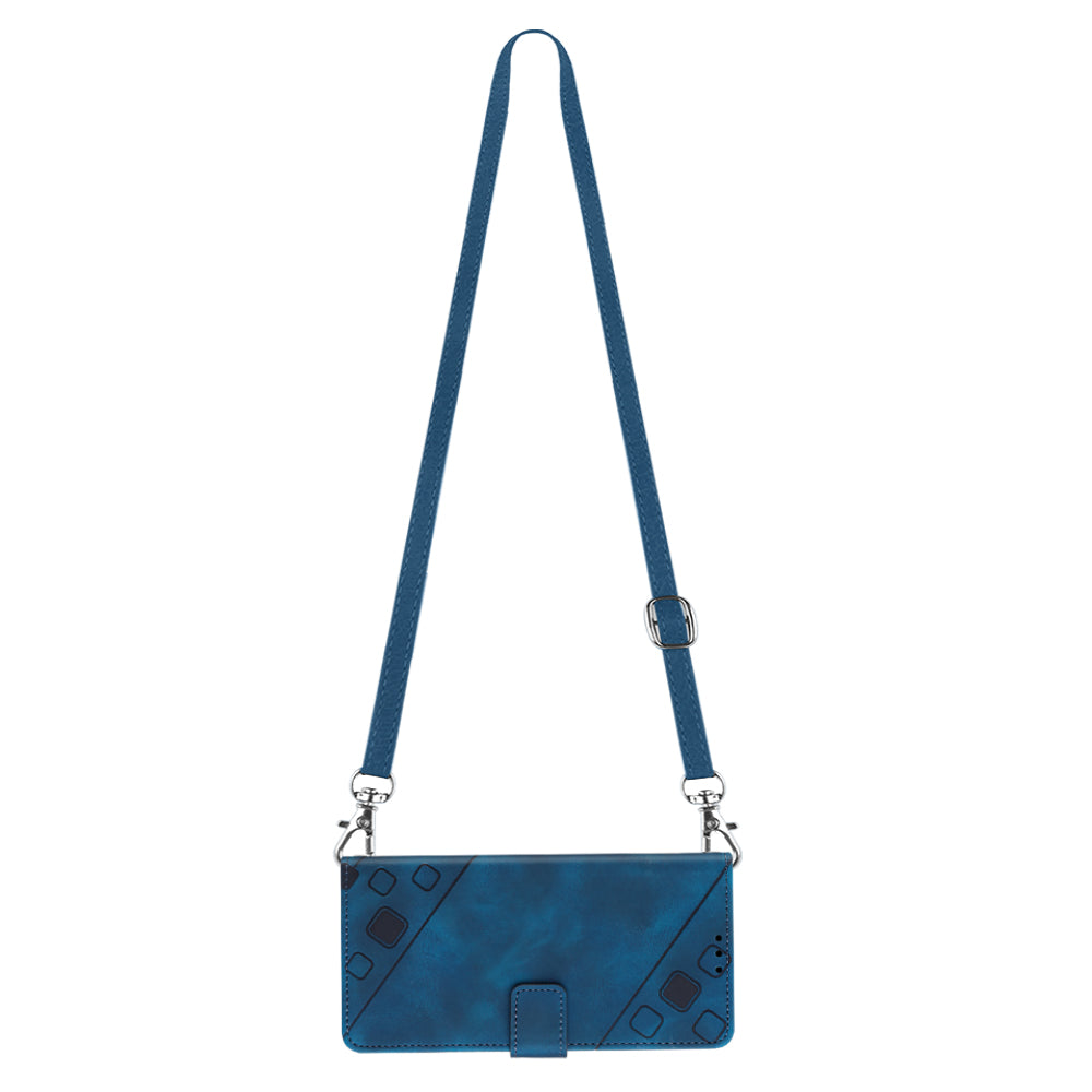 PT005 YB Imprinting Series-7 Leather Phone Case for Samsung Galaxy S20 FE 4G / FE 5G / S20 Lite / S20 FE 2022 , Imprinted Lines Wallet Stand Cover - Sapphire