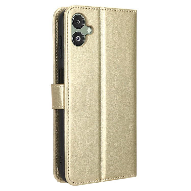 For Samsung Galaxy F14 5G Anti-Dust Crazy Horse Texture Phone Case Stand PU Leather Wallet Shell - Gold