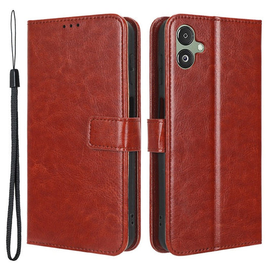 For Samsung Galaxy F14 5G Anti-Dust Crazy Horse Texture Phone Case Stand PU Leather Wallet Shell - Brown