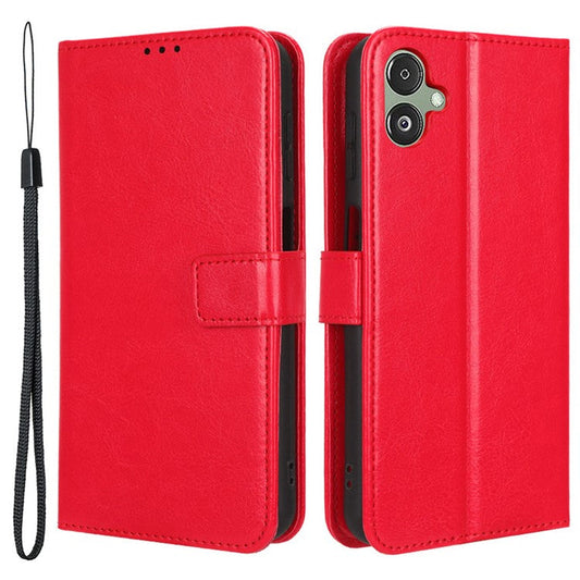 For Samsung Galaxy F14 5G Anti-Dust Crazy Horse Texture Phone Case Stand PU Leather Wallet Shell - Red