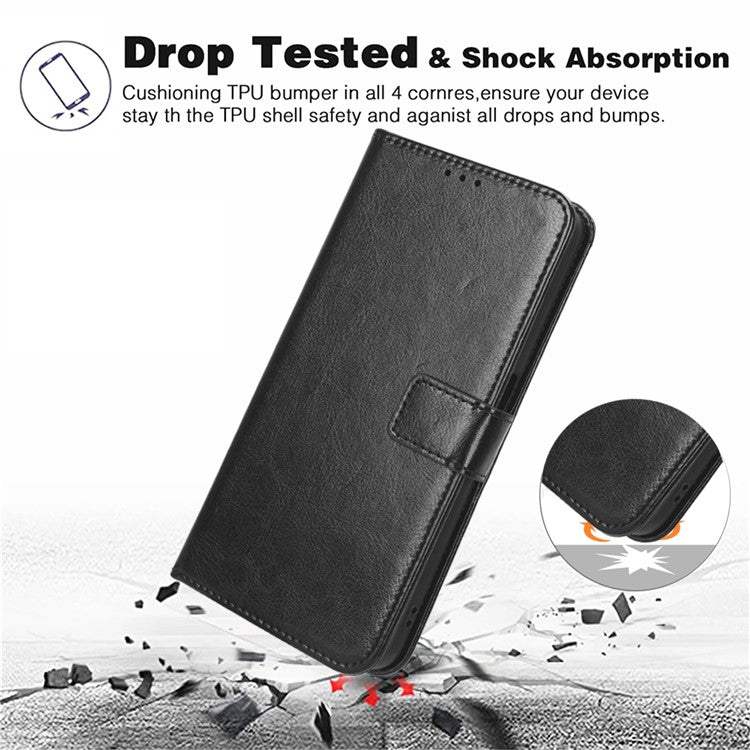 For Samsung Galaxy F14 5G Anti-Dust Crazy Horse Texture Phone Case Stand PU Leather Wallet Shell - Red