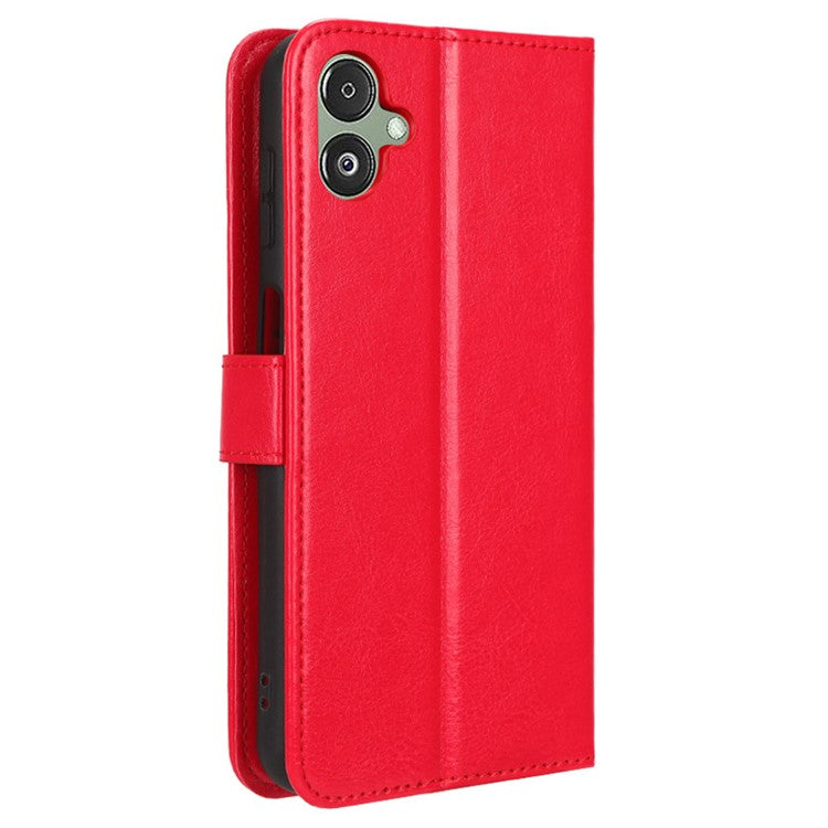 For Samsung Galaxy F14 5G Anti-Dust Crazy Horse Texture Phone Case Stand PU Leather Wallet Shell - Red