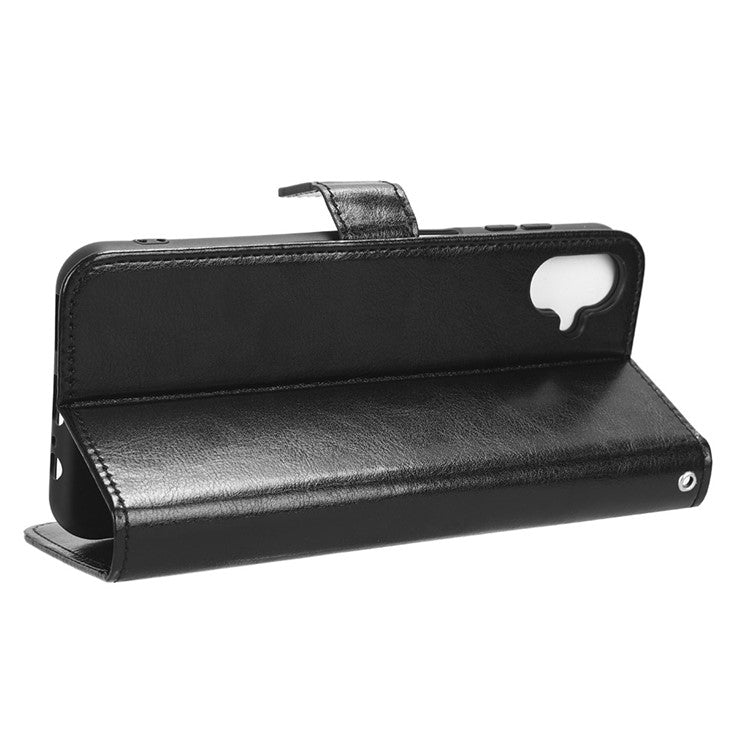 For Samsung Galaxy F14 5G Anti-Dust Crazy Horse Texture Phone Case Stand PU Leather Wallet Shell - Black