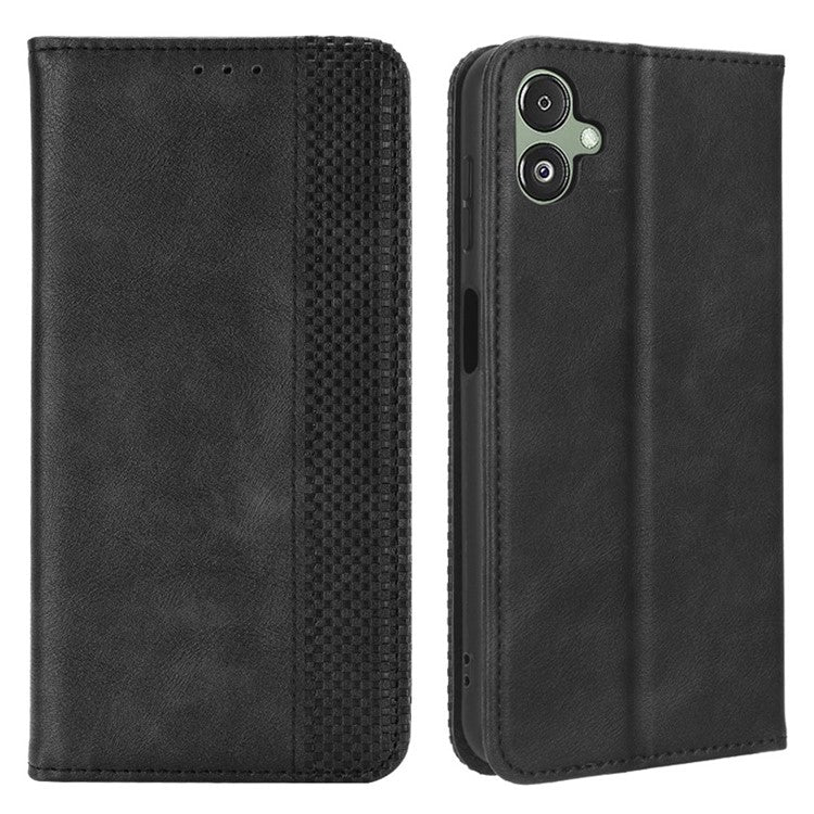 For Samsung Galaxy F14 5G Magnetic Closure Phone Cover Retro Stand Wallet Flip PU Leather Phone Case - Black