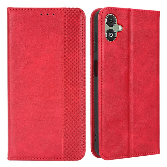 For Samsung Galaxy F14 5G Magnetic Closure Phone Cover Retro Stand Wallet Flip PU Leather Phone Case - Red