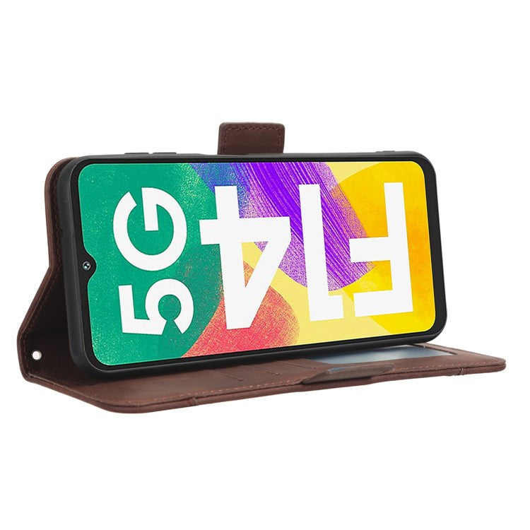For Samsung Galaxy F14 5G Phone Case Wallet Stand Multiple Card Slots PU Leather Phone Cover - Brown