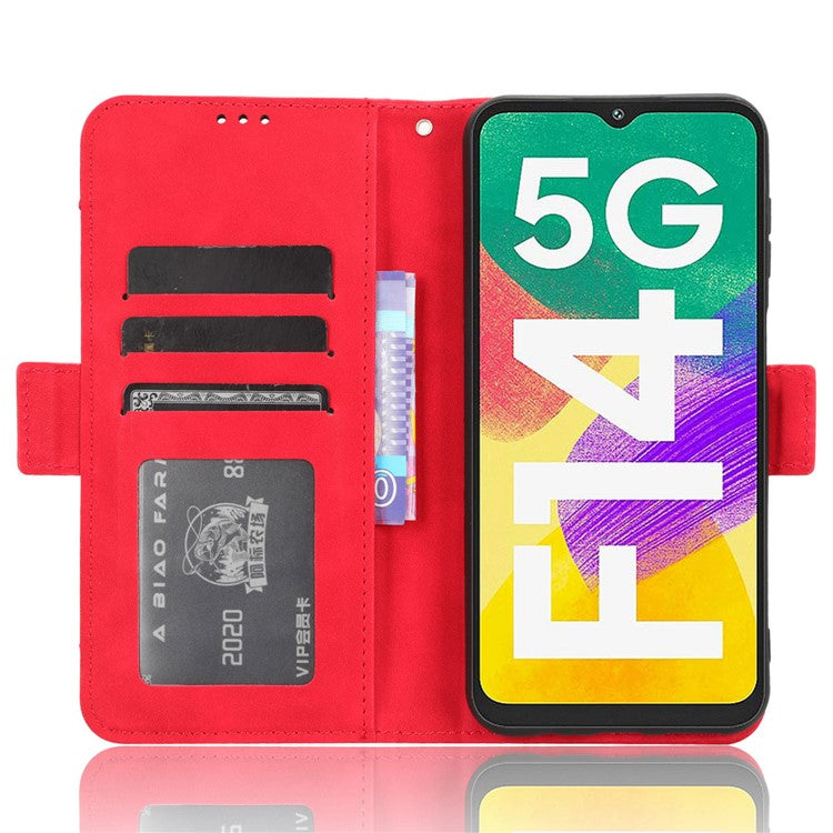 For Samsung Galaxy F14 5G Phone Case Wallet Stand Multiple Card Slots PU Leather Phone Cover - Red