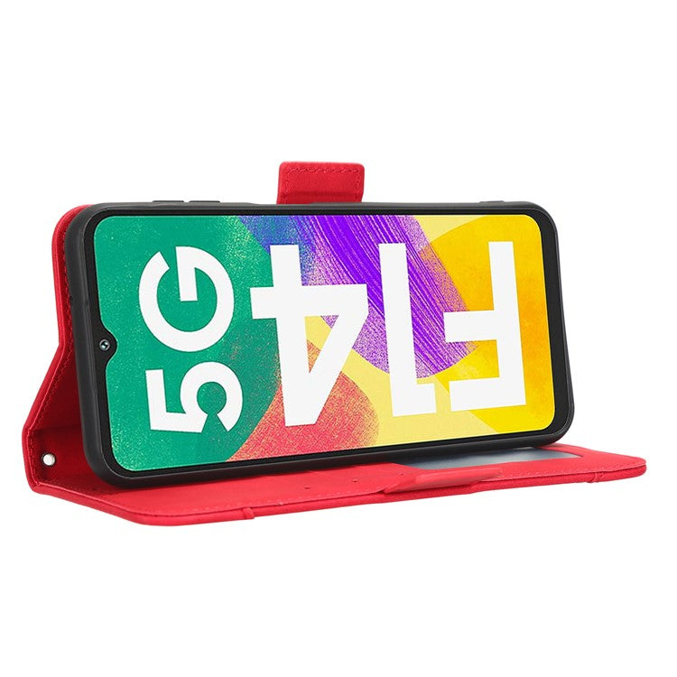 For Samsung Galaxy F14 5G Phone Case Wallet Stand Multiple Card Slots PU Leather Phone Cover - Red