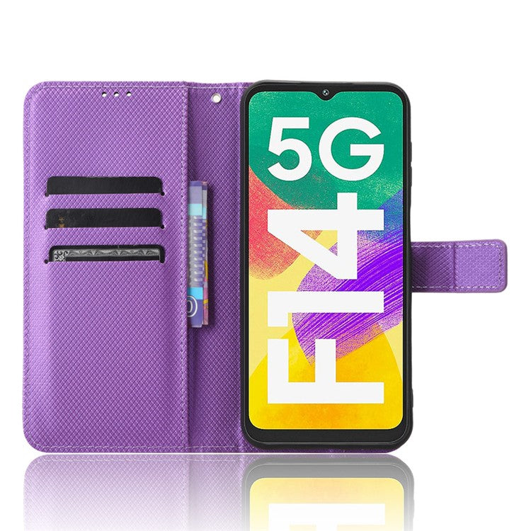 For Samsung Galaxy F14 5G Phone Case PU Leather Stand Wallet Diamond Texture Phone Cover - Purple
