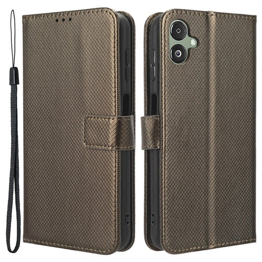 For Samsung Galaxy F14 5G Phone Case PU Leather Stand Wallet Diamond Texture Phone Cover - Brown