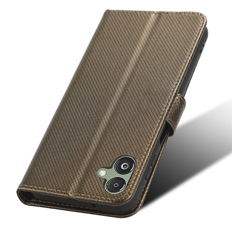 For Samsung Galaxy F14 5G Phone Case PU Leather Stand Wallet Diamond Texture Phone Cover - Brown