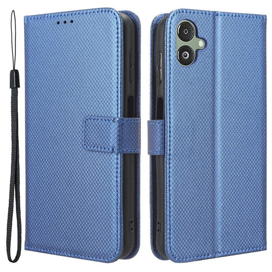 For Samsung Galaxy F14 5G Phone Case PU Leather Stand Wallet Diamond Texture Phone Cover - Blue