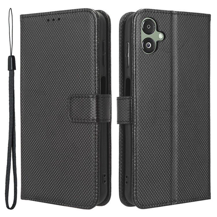 For Samsung Galaxy F14 5G Phone Case PU Leather Stand Wallet Diamond Texture Phone Cover - Black