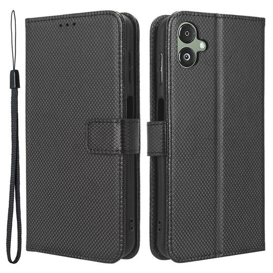 For Samsung Galaxy F14 5G Phone Case PU Leather Stand Wallet Diamond Texture Phone Cover - Black