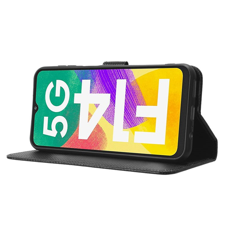 For Samsung Galaxy F14 5G Phone Case PU Leather Stand Wallet Diamond Texture Phone Cover - Black