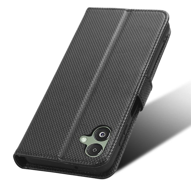 For Samsung Galaxy F14 5G Phone Case PU Leather Stand Wallet Diamond Texture Phone Cover - Black
