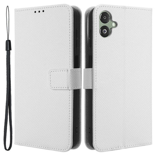 For Samsung Galaxy F14 5G Phone Case PU Leather Stand Wallet Diamond Texture Phone Cover - White