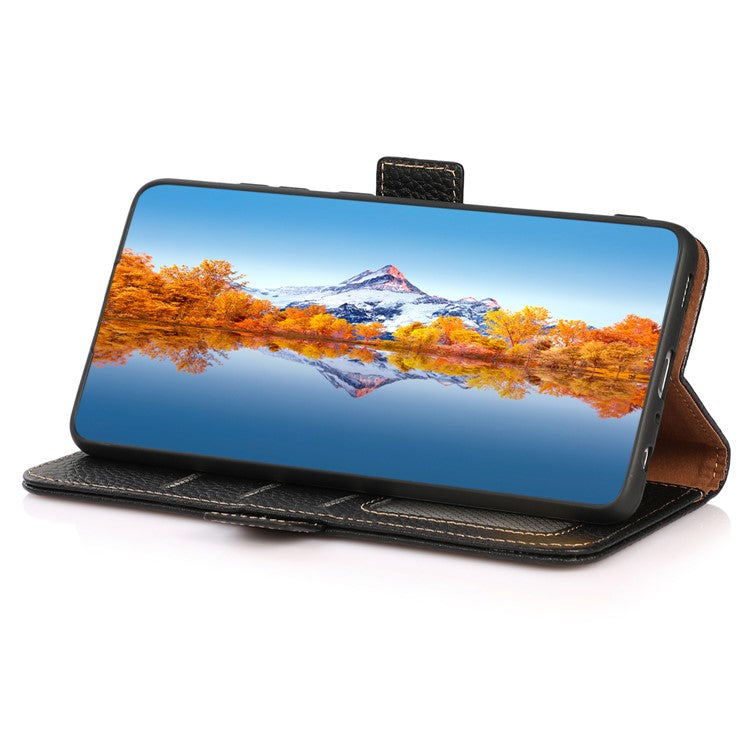 KHAZNEH For Asus ROG Phone 7 5G Wallet Case with RFID Blocking Genuine Cow Leather Stand Phone Cover - Black