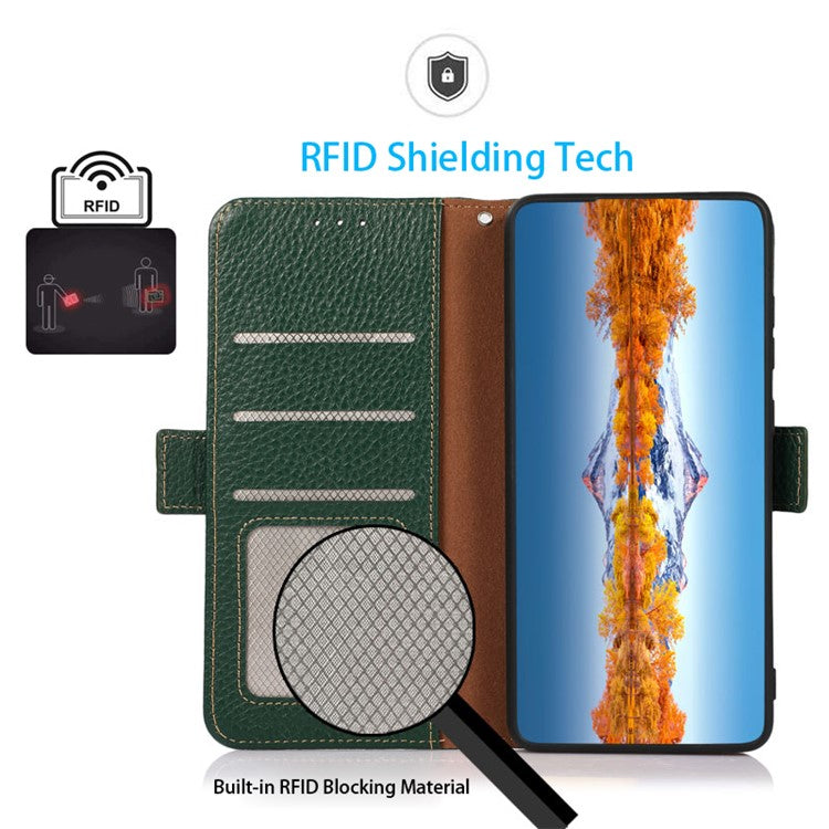 KHAZNEH For Asus ROG Phone 7 5G Wallet Case with RFID Blocking Genuine Cow Leather Stand Phone Cover - Green