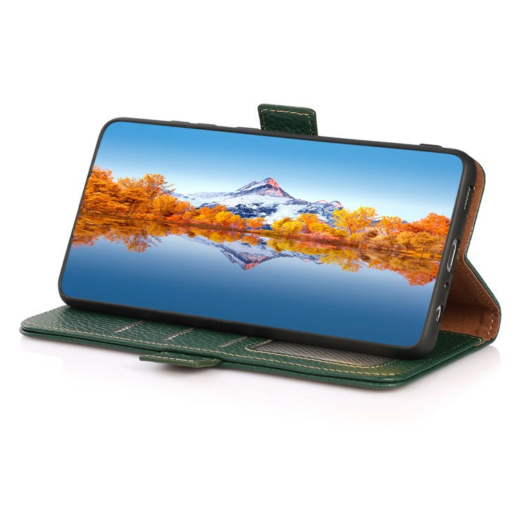 KHAZNEH For Asus ROG Phone 7 5G Wallet Case with RFID Blocking Genuine Cow Leather Stand Phone Cover - Green