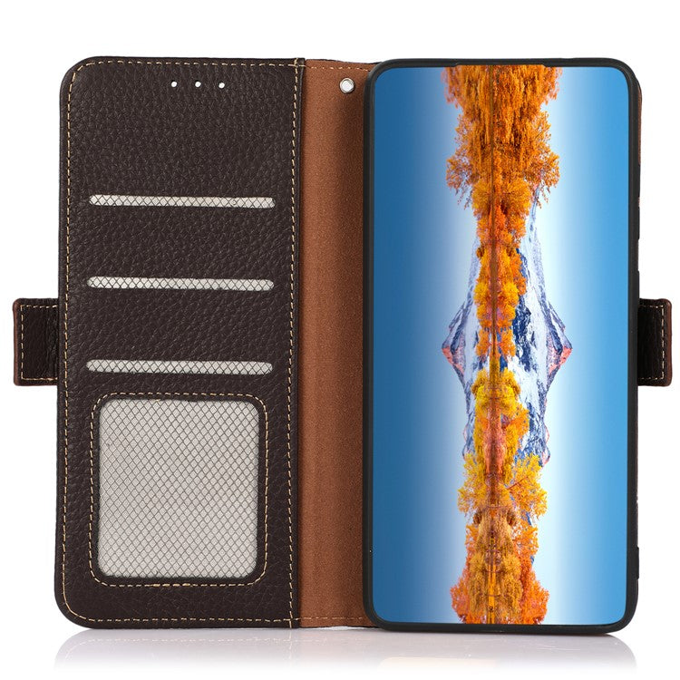 KHAZNEH For Asus ROG Phone 7 5G Wallet Case with RFID Blocking Genuine Cow Leather Stand Phone Cover - Brown