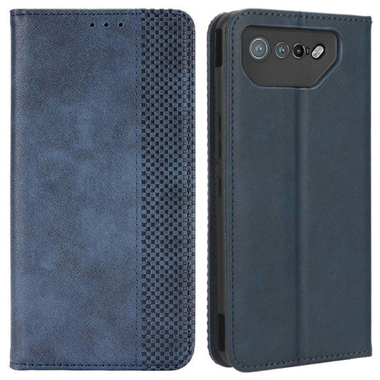 For Asus ROG Phone 7 5G Retro PU Leather Cover Stand Wallet Magnetic Closure Mobile Phone Case - Blue
