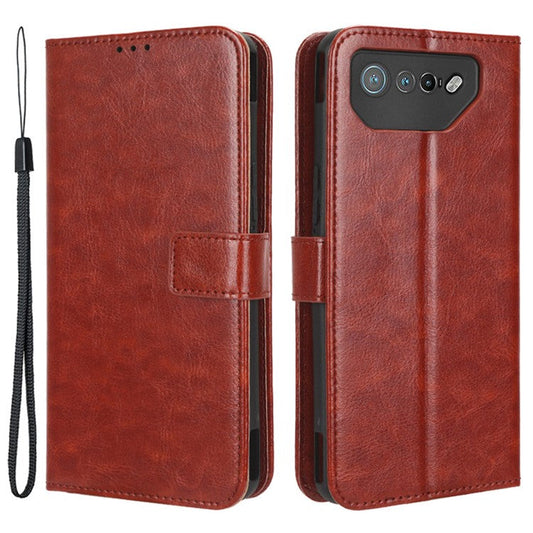 Stand Case for Asus ROG Phone 7 5G Scratch Proof Crazy Horse Texture Wallet PU Leather Phone Cover - Brown