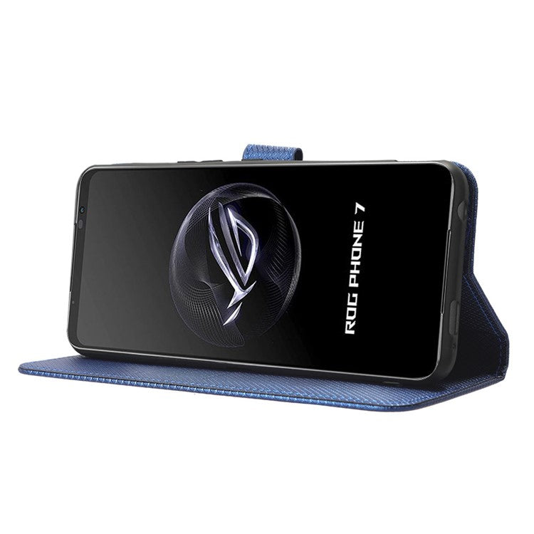 Phone Cover for Asus ROG Phone 7 5G Diamond Texture Phone Case PU Leather Stand Wallet Shell - Blue