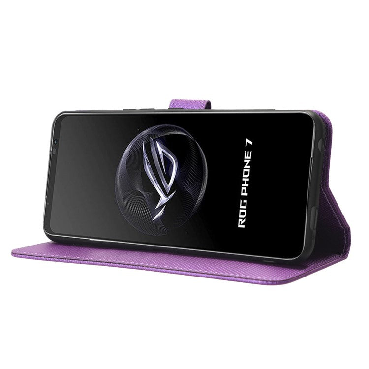 Phone Cover for Asus ROG Phone 7 5G Diamond Texture Phone Case PU Leather Stand Wallet Shell - Purple