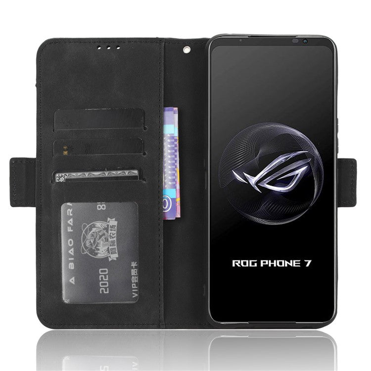 For Asus ROG Phone 7 5G Anti-Dust Wallet Stand Multiple Card Slots Phone Case PU Leather Phone Cover - Black
