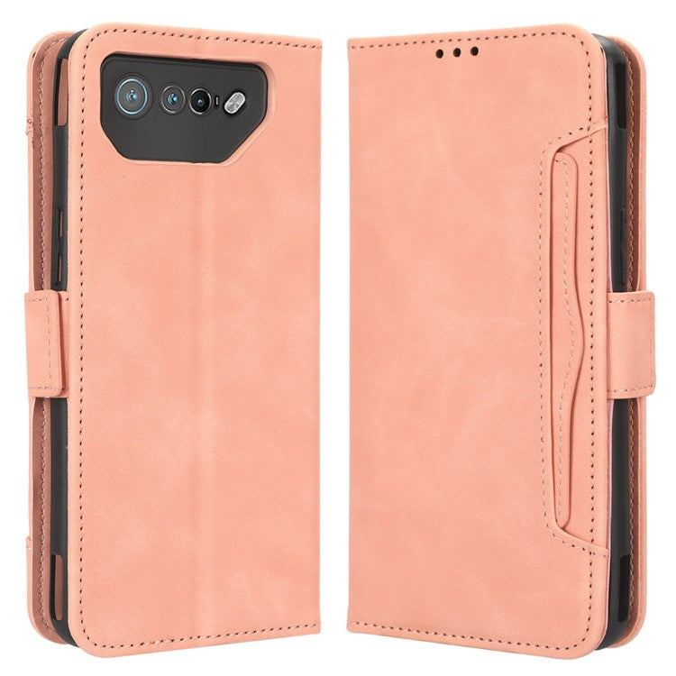 For Asus ROG Phone 7 5G Anti-Dust Wallet Stand Multiple Card Slots Phone Case PU Leather Phone Cover - Pink