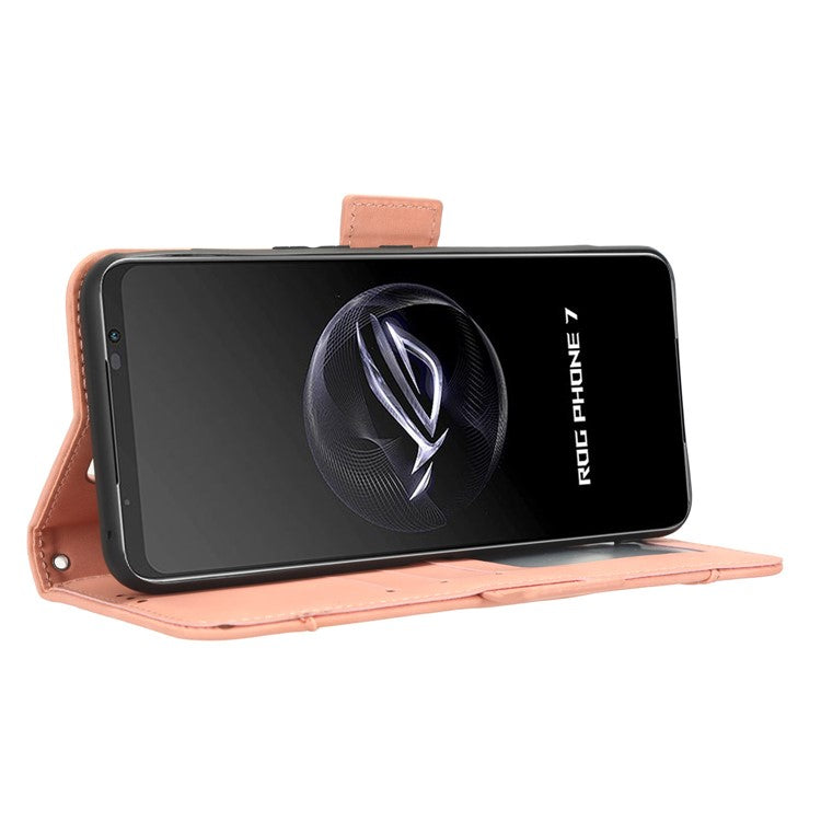 For Asus ROG Phone 7 5G Anti-Dust Wallet Stand Multiple Card Slots Phone Case PU Leather Phone Cover - Pink