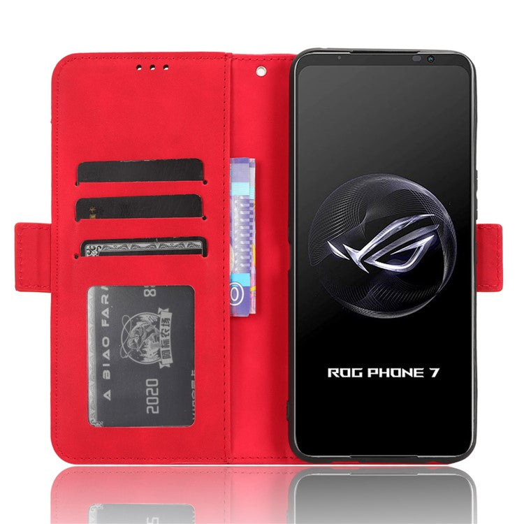 For Asus ROG Phone 7 5G Anti-Dust Wallet Stand Multiple Card Slots Phone Case PU Leather Phone Cover - Red